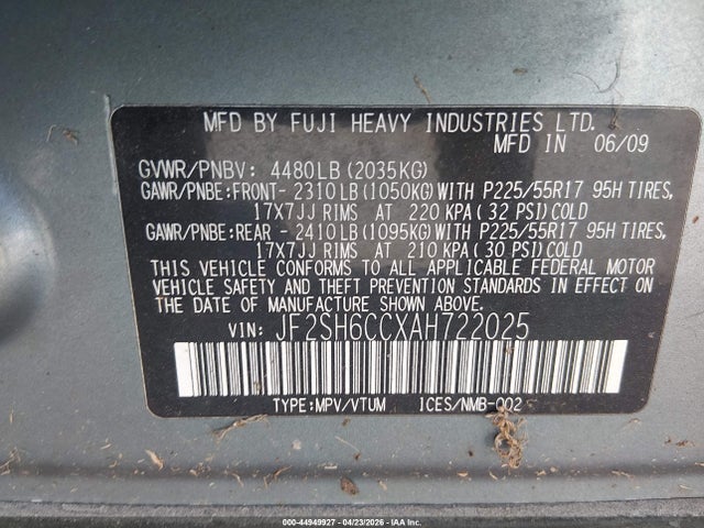 Aukcja sprzedaży 2010 Subaru Forester 2.5x Premium, vin: JF2SH6CCXAH722025, numer aukcji: 44949927