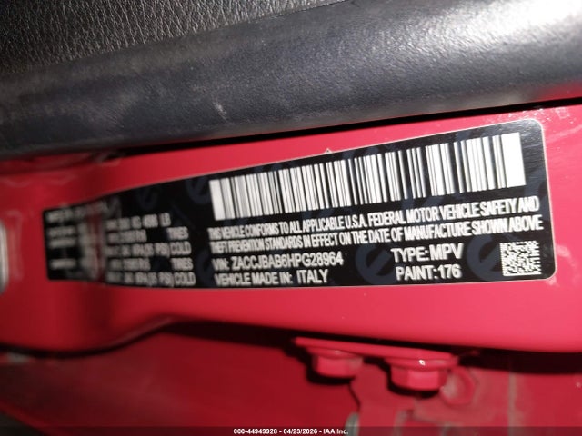 44949928 :رقم المزاد ، ZACCJBAB6HPG28964 vin ، 2017 Jeep Renegade Sport 4x4 مزاد بيع
