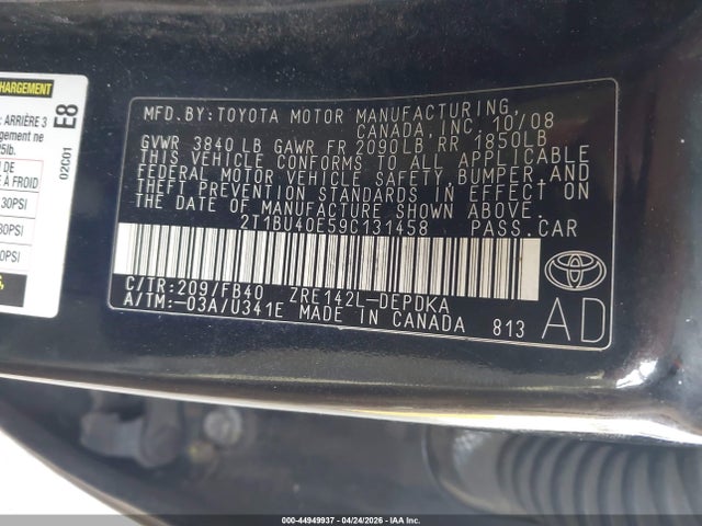 Продаж на аукціоні авто 2009 Toyota Corolla Le, vin: 2T1BU40E59C131458, номер лоту: 44949937