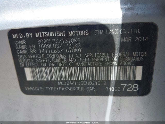 Продаж на аукціоні авто 2014 Mitsubishi Mirage Es, vin: ML32A4HJ5EH024512, номер лоту: 44949949