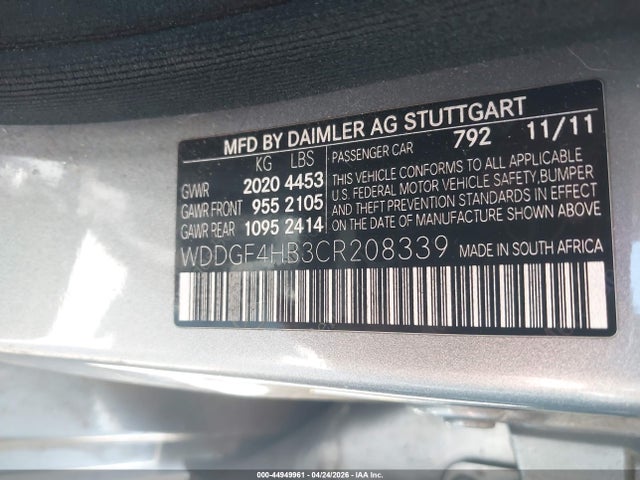 44949961 :رقم المزاد ، WDDGF4HB3CR208339 vin ، 2012 Mercedes-benz C 250 Sport مزاد بيع