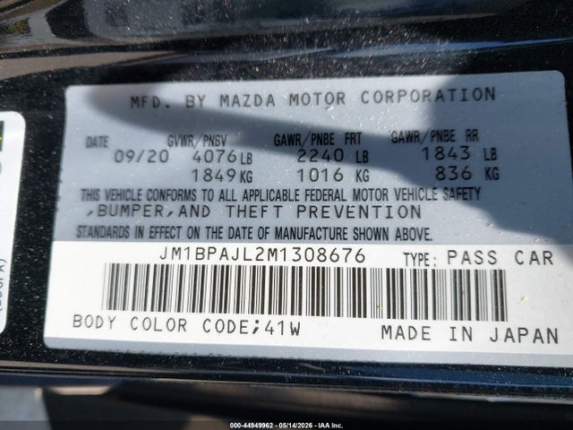 Aukcja sprzedaży 2021 Mazda Mazda3 2.5 S, vin: JM1BPAJL2M1308676, numer aukcji: 44949962