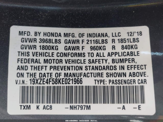 Honda INSIGHT EX 2019 19XZE4F58KE021966 Image 9