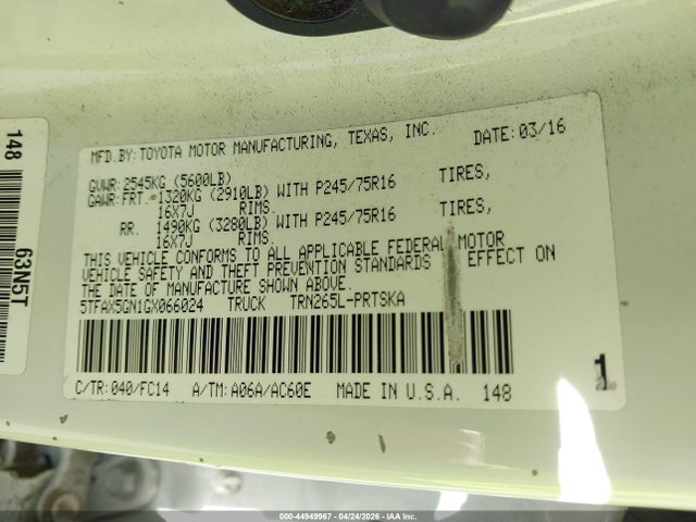 5TFAX5GN1GX066024 Toyota Tacoma Sr5