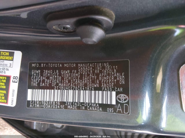 44949982 :رقم المزاد ، 2T1BU4EE7BC641874 vin ، 2011 Toyota Corolla Le مزاد بيع