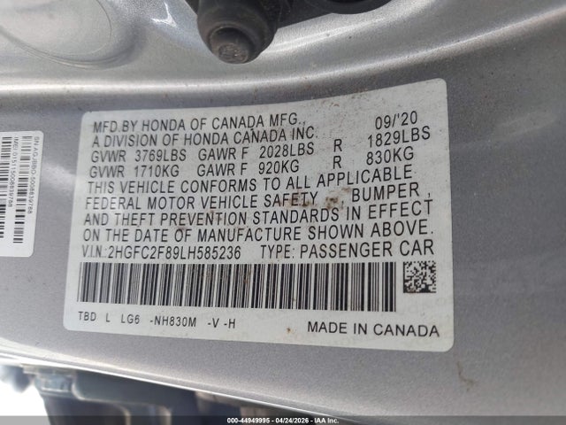 Honda Civic Sport 2020 2HGFC2F89LH585236 Image 9