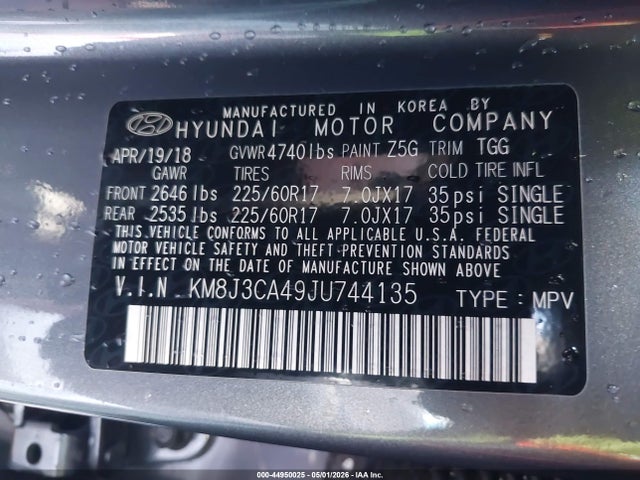 Продажа на аукционе авто 2018 Hyundai Tucson Sel, vin: KM8J3CA49JU744135, номер лота: 44950025