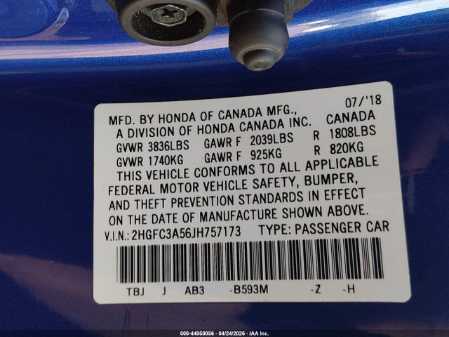 Продажа на аукционе авто 2018 Honda Civic Si, vin: 2HGFC3A56JH757173, номер лота: 44950056