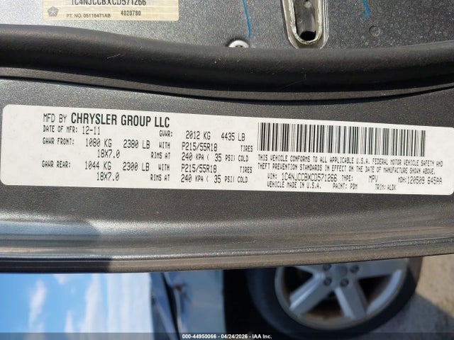 2012 Jeep Compass Limited მანქანა იყიდება აუქციონზე, vin: 1C4NJCCBXCD571266, აუქციონის ნომერი: 44950066