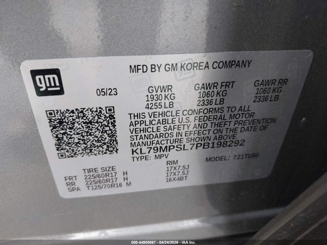KL79MPSL7PB198292 Chevrolet Trailblazer Fwd Lt