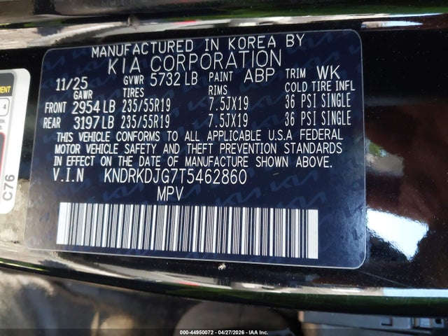 Продаж на аукціоні авто 2026 Kia Sorento Hybrid X-line Sx Prestige, vin: KNDRKDJG7T5462860, номер лоту: 44950072