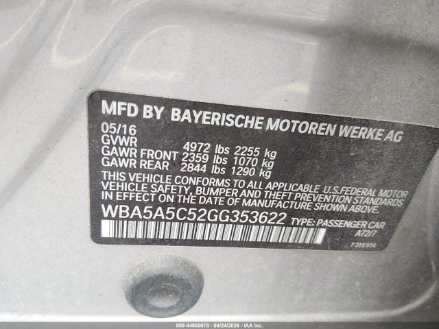 Продажа на аукционе авто 2016 Bmw 528i, vin: WBA5A5C52GG353622, номер лота: 44950078