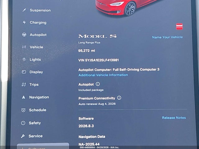 44950084 :رقم المزاد ، 5YJSA1E25LF413981 vin ، 2020 Tesla Model S Long Range Dual Motor All-wheel Drive/long Range Plus Dual Motor All-wheel Drive مزاد بيع