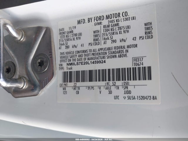 44950092 :رقم المزاد ، NM0LS7E20L1459924 vin ، 2020 Ford Transit Connect Xl مزاد بيع