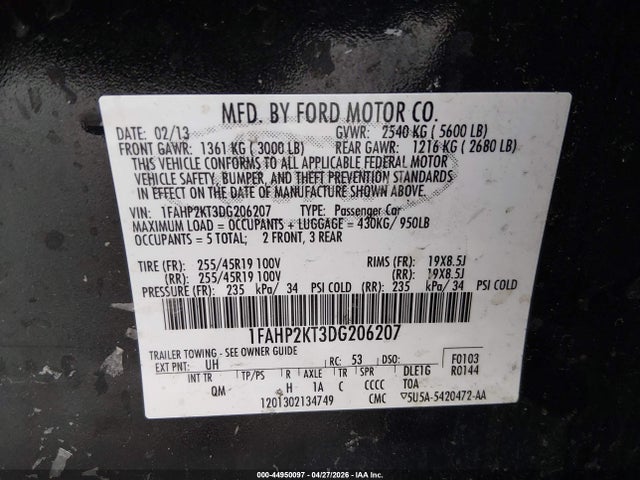 Aukcja sprzedaży 2013 Ford Taurus Sho, vin: 1FAHP2KT3DG206207, numer aukcji: 44950097