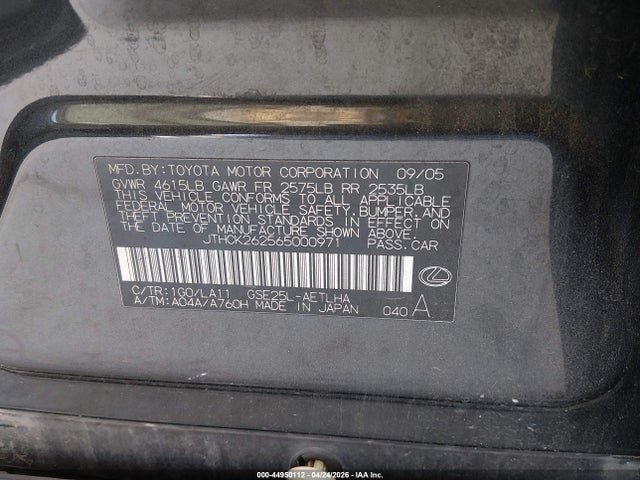 44950112 :رقم المزاد ، JTHCK262565000971 vin ، 2006 Lexus Is 250 مزاد بيع