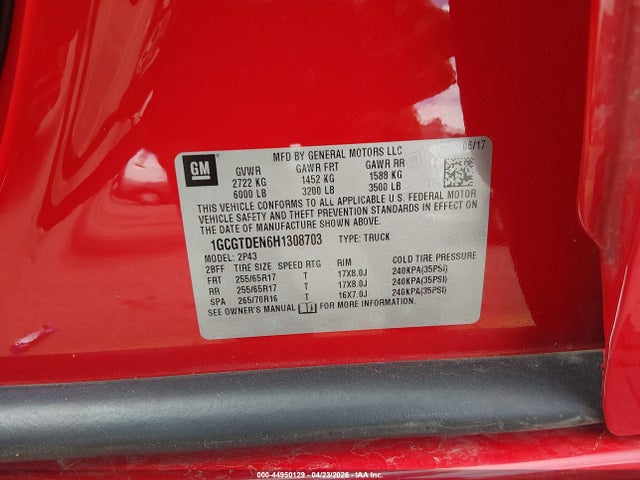 Продажа на аукционе авто 2017 Chevrolet Colorado Z71, vin: 1GCGTDEN6H1308703, номер лота: 44950129