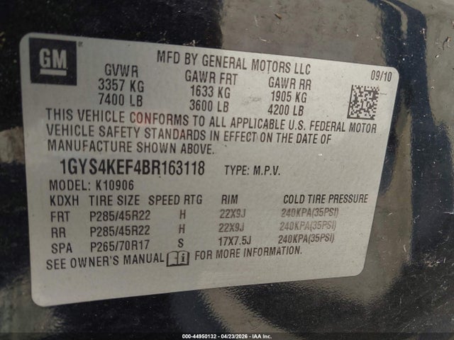 Продаж на аукціоні авто 2011 Cadillac Escalade Esv Platinum Edition, vin: 1GYS4KEF4BR163118, номер лоту: 44950132
