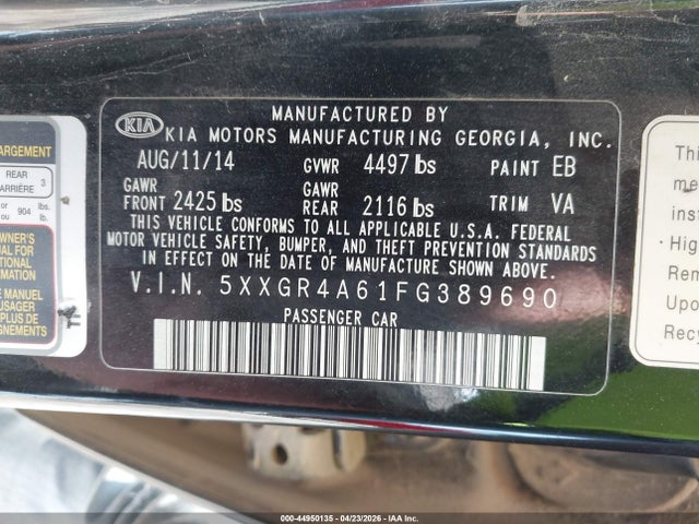 Продажа на аукционе авто 2015 Kia Optima Sx Turbo, vin: 5XXGR4A61FG389690, номер лота: 44950135