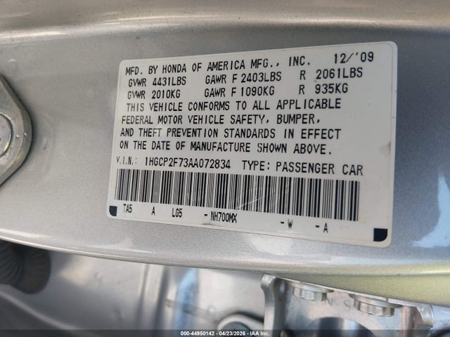 Продажа на аукционе авто 2010 Honda Accord 2.4 Ex, vin: 1HGCP2F73AA072834, номер лота: 44950142