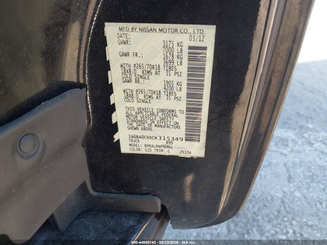Продаж на аукціоні авто 2012 Nissan Titan S, vin: 1N6BA0CHXCN315349, номер лоту: 44950143