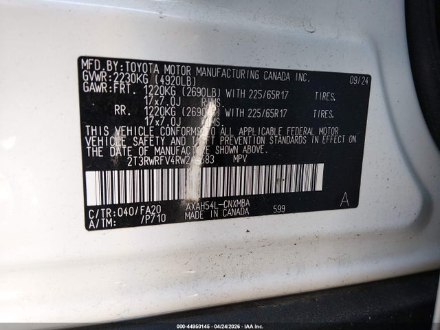 2T3RWRFV4RW245583 Toyota Rav4 Hybrid Xle