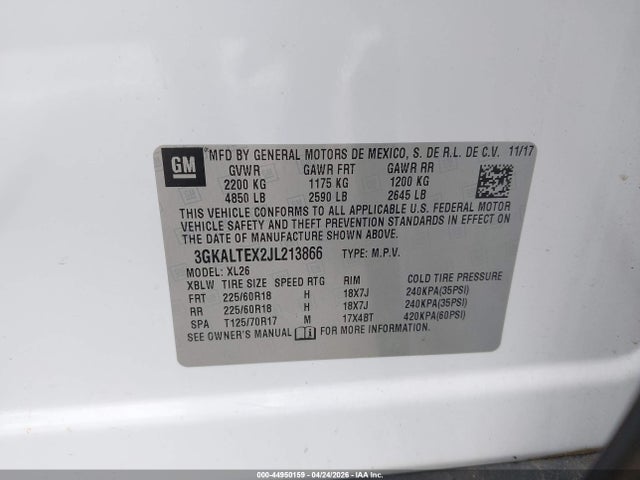 2018 Gmc Terrain Sle მანქანა იყიდება აუქციონზე, vin: 3GKALTEX2JL213866, აუქციონის ნომერი: 44950159