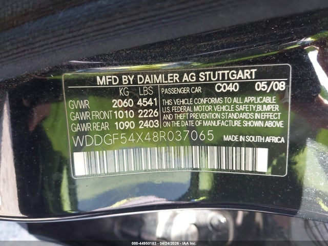 44950183 :رقم المزاد ، WDDGF54X48R037065 vin ، 2008 Mercedes-benz C 300 Luxury/sport مزاد بيع