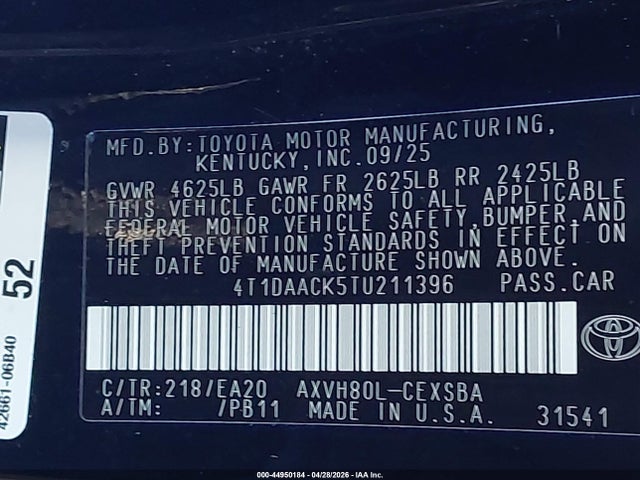 Aukcja sprzedaży 2026 Toyota Camry Se, vin: 4T1DAACK5TU211396, numer aukcji: 44950184