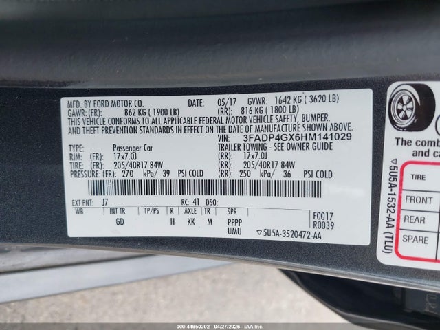3FADP4GX6HM141029 Ford FIESTA ST