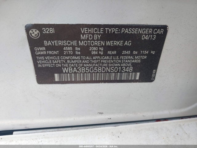 44950207 :رقم المزاد ، WBA3B5G58DNS01348 vin ، 2013 Bmw 328i Xdrive مزاد بيع