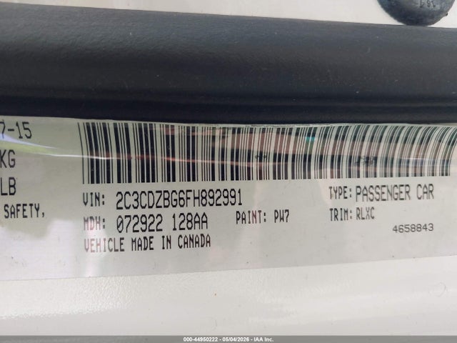 2015 Dodge Challenger Sxt Plus მანქანა იყიდება აუქციონზე, vin: 2C3CDZBG6FH892991, აუქციონის ნომერი: 44950222