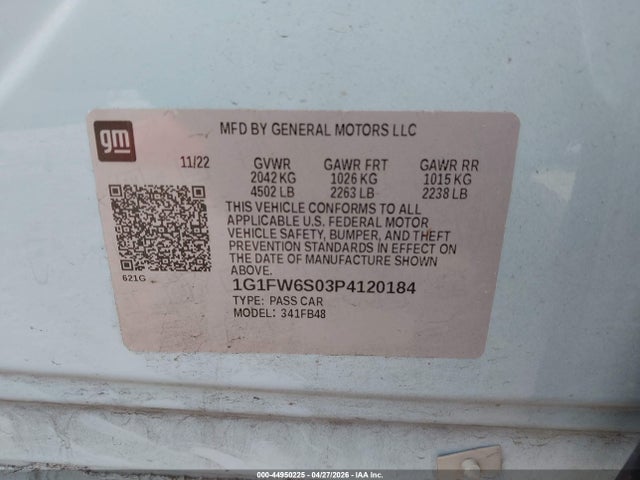 1G1FW6S03P4120184 Chevrolet Bolt Ev Fwd 1lt