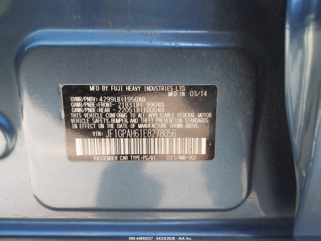 Aukcja sprzedaży 2014 Subaru Impreza 2.0i Limited, vin: JF1GPAH61E8278056, numer aukcji: 44950237