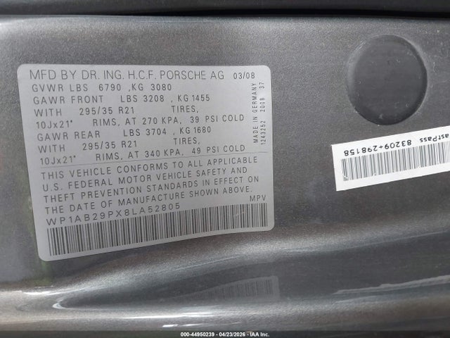 Продаж на аукціоні авто 2008 Porsche Cayenne S, vin: WP1AB29PX8LA52805, номер лоту: 44950239