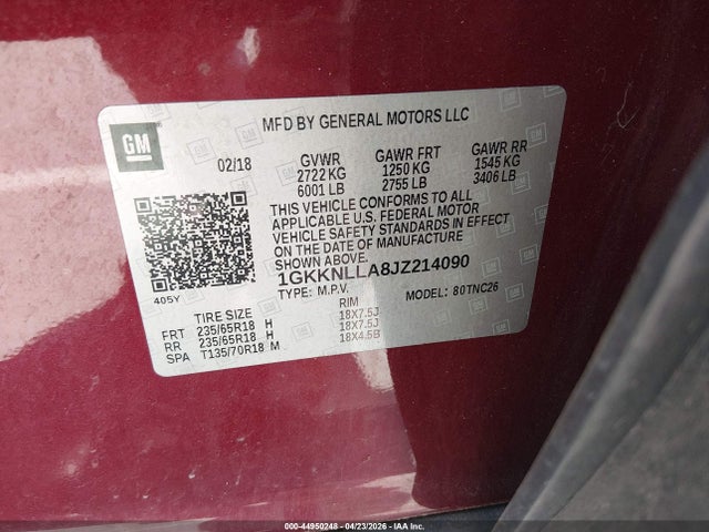 Aukcja sprzedaży 2018 Gmc Acadia Sle-2, vin: 1GKKNLLA8JZ214090, numer aukcji: 44950248