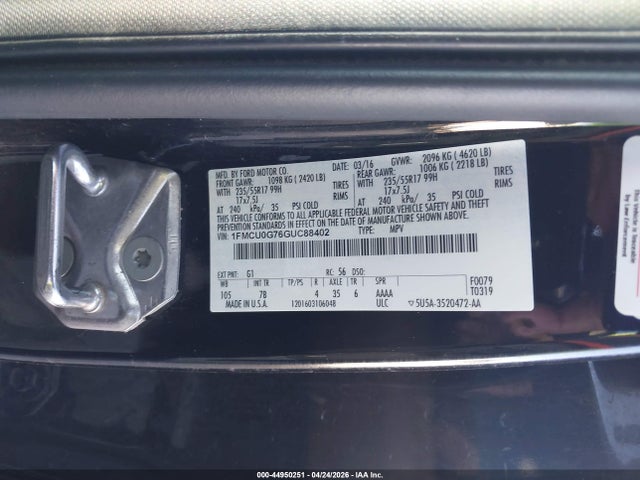 Aukcja sprzedaży 2016 Ford Escape Se, vin: 1FMCU0G76GUC88402, numer aukcji: 44950251