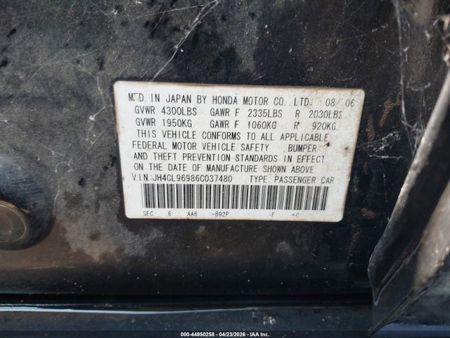 44950258 :رقم المزاد ، JH4CL96986C037480 vin ، 2006 Acura Tsx مزاد بيع