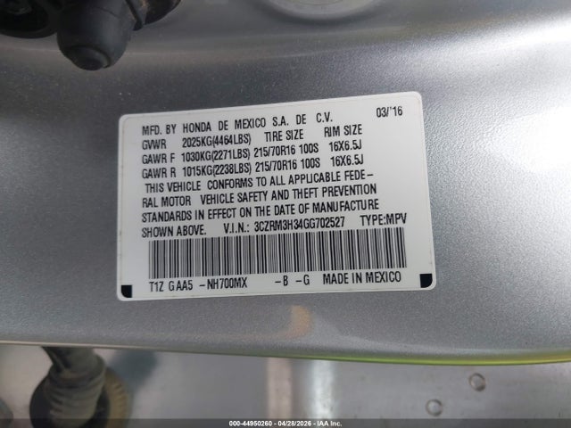 3CZRM3H34GG702527 Honda CR-V LX