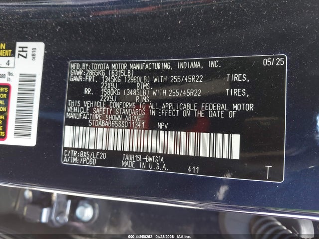 44950262 :رقم المزاد ، 5TDABAB65SS011341 vin ، 2025 Lexus Tx 500h F Sport Luxury مزاد بيع