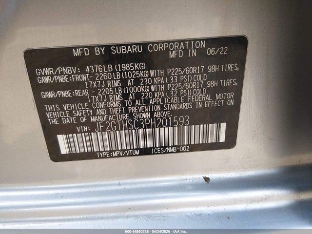 44950266 :رقم المزاد ، JF2GTHSC3PH201593 vin ، 2023 Subaru Crosstrek Sport مزاد بيع