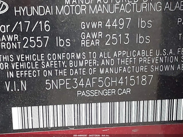 Hyundai Sonata Sport 2016 5NPE34AF5GH415187 Image 9