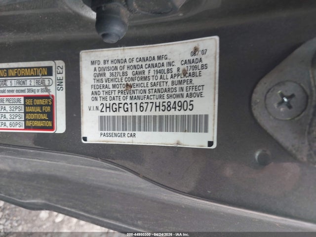 Продаж на аукціоні авто 2007 Honda Civic Lx, vin: 2HGFG11677H584905, номер лоту: 44950300