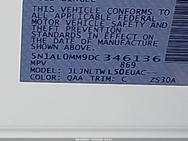 44950301 :رقم المزاد ، 5N1AL0MM9DC346136 vin ، 2013 Infiniti Jx35 مزاد بيع