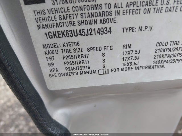 44950306 :رقم المزاد ، 1GKEK63U45J214934 vin ، 2005 Gmc Yukon Denali مزاد بيع
