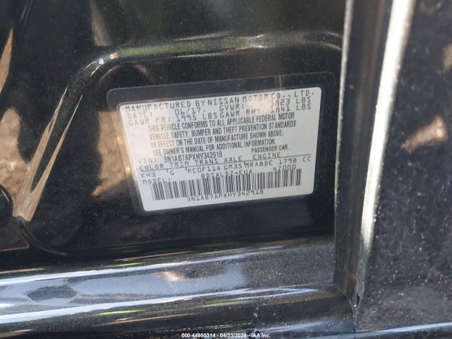 Aukcja sprzedaży 2017 Nissan Sentra Sv, vin: 3N1AB7APXHY342918, numer aukcji: 44950314