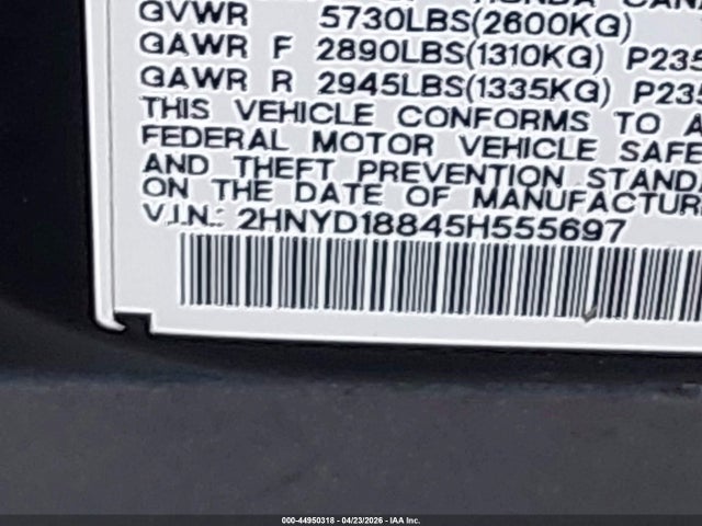 44950318 :رقم المزاد ، 2HNYD18845H555697 vin ، 2005 Acura Mdx مزاد بيع