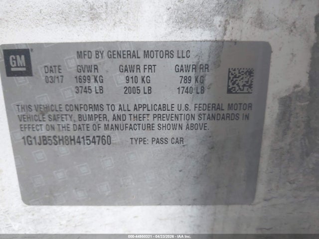 Chevrolet Sonic Ls Auto 2017 1G1JB5SH8H4154760 Image 9