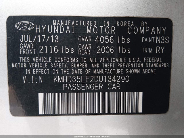 2013 Hyundai Elantra Gt მანქანა იყიდება აუქციონზე, vin: KMHD35LE2DU134290, აუქციონის ნომერი: 44950333