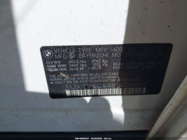 Продаж на аукціоні авто 2011 Bmw X5 Xdrive35i/xdrive35i Premium/xdrive35i Sport Activity, vin: 5UXZV4C59BL404809, номер лоту: 44950337